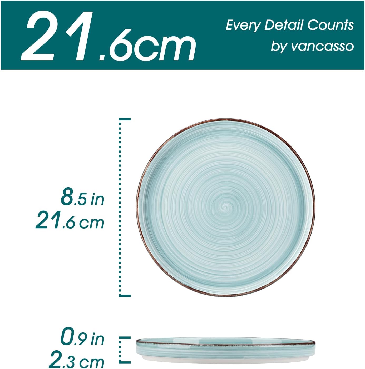 vancasso Bonita 8.5 inch Salad Plates, Ceramic Small Dinner Plates Set, Dessert Plates Set of 6, Microwave,Oven and Dishwasher Safe, Blue