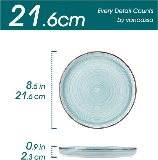 vancasso Bonita 8.5 inch Salad Plates, Ceramic Small Dinner Plates Set, Dessert Plates Set of 6, Microwave,Oven and Dishwasher Safe, Blue