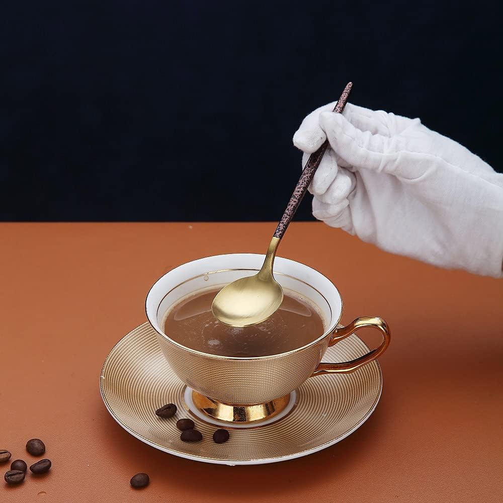 Silverware Set 40 Pieces, Moon Surface Handle And Matte Gold Head Flatware Set, Stainless Steel Cutlery Set, Utensil Sets, Service Set for 8