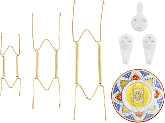 3 Pack 6/8/10 Inch Plate Wall Hangers for Display, Stainless Steel Hangers for Display with 1 Small Hook & 2 Medium Hooks for Plates/Platter/Dish/Picture（6''x1/8''x1/10''x1）