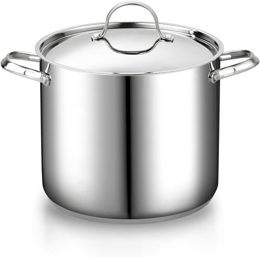 Cooks Standard 18/10 Stainless Steel Stockpot 12-Quart, Classic Deep Cooking Pot Canning Cookware with Stainless Steel Lid, Silver