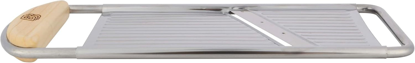 Handheld Mandoline Slicer for Kitchen - Stainless Steel Flat Mandolin with Cherrywood Handle - Julienne Cutter for Vegetable and Fruits - Italian Made Kitchen Gadgets by Kings County Tools