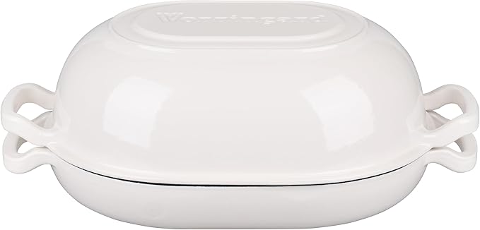 Enameled Cast Iron Sourdough Bread Oven, Dutch Oven, Loaf Cast Iron Bread Pan for Homemade Bread Baking, Meatloaf Pan with Lid, 7QT, White