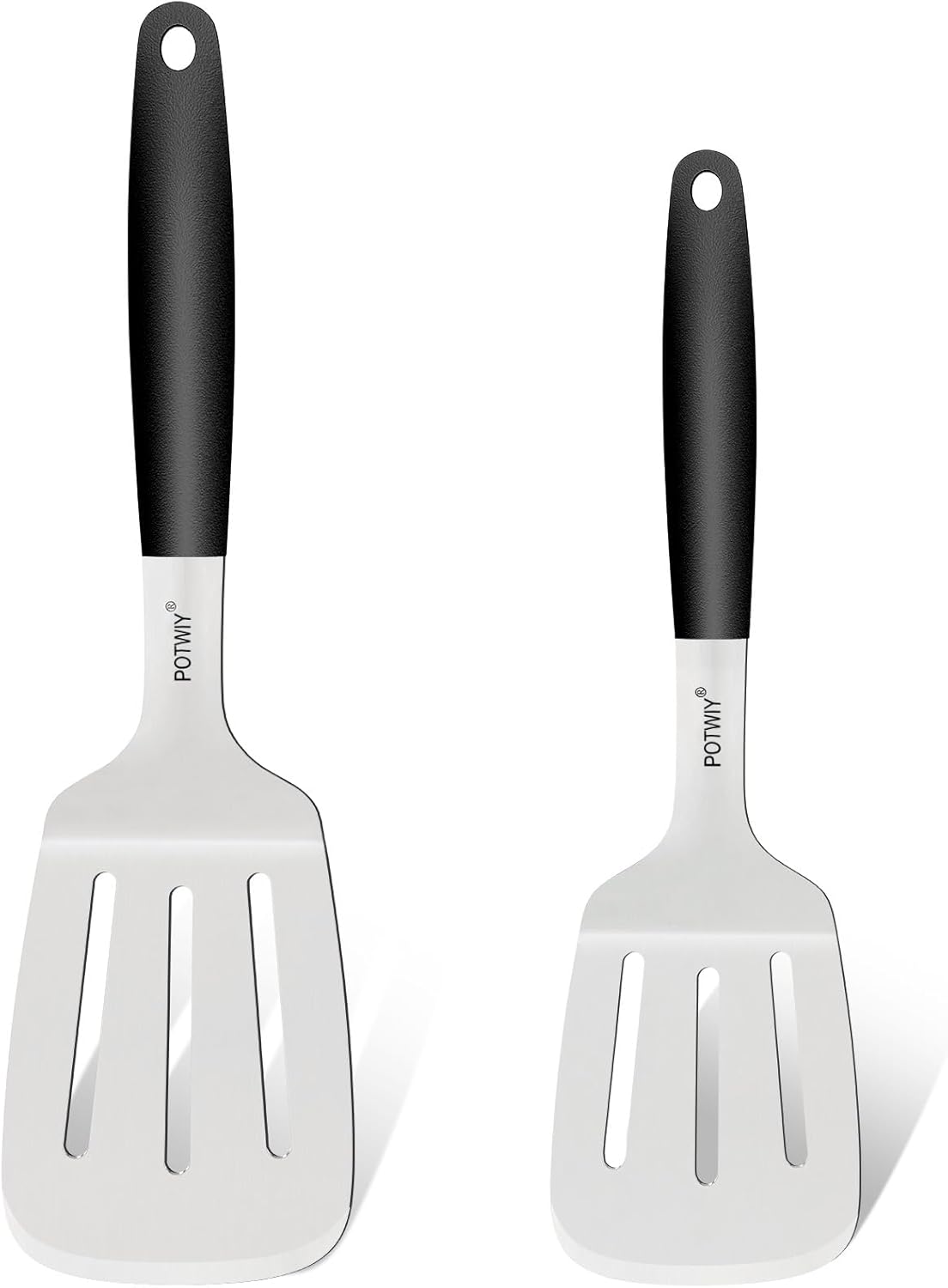 Stainless Steel Spatula Set, 2 Pcs Slotted Spatulas for Kitchen Use, Metal Turner with Silicone Handle for Cast Iron Skillet, Grilling, Cooking Utensils for Flipping Steak, B