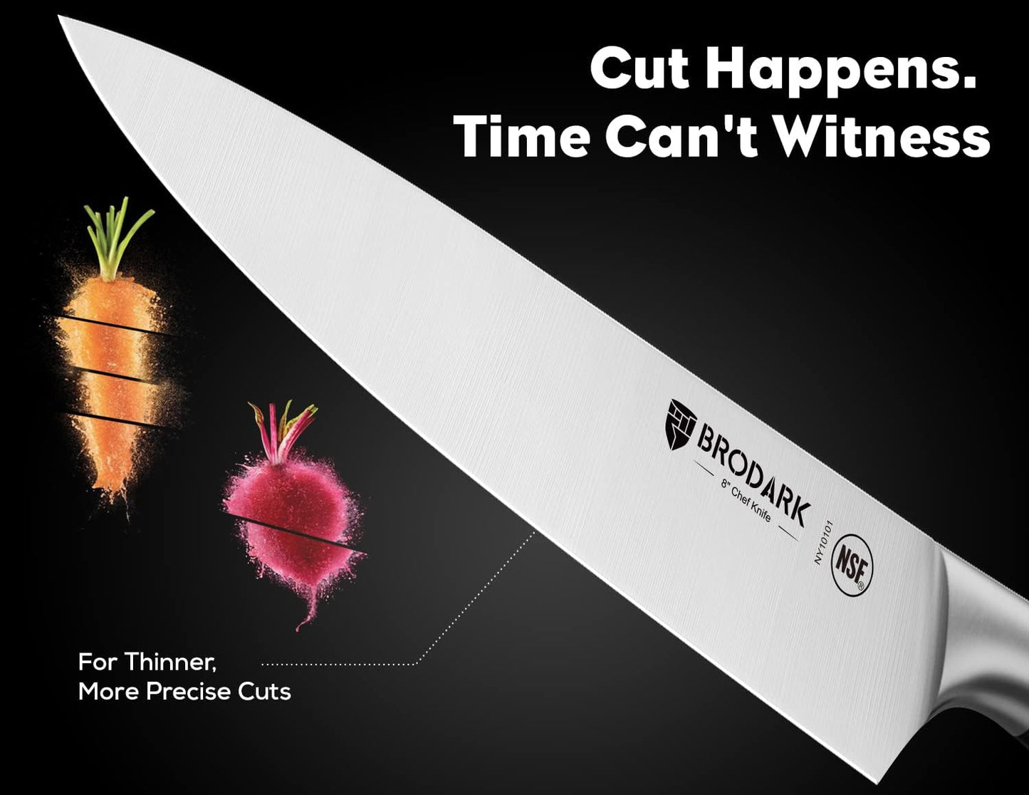 BRODARK Kitchen Knife Set with Block, Full Tang 15 Pcs Professional Chef Knife Set with Knife Sharpener, Food Grade German Stainless Steel Knife Block Set, Steel-king Series