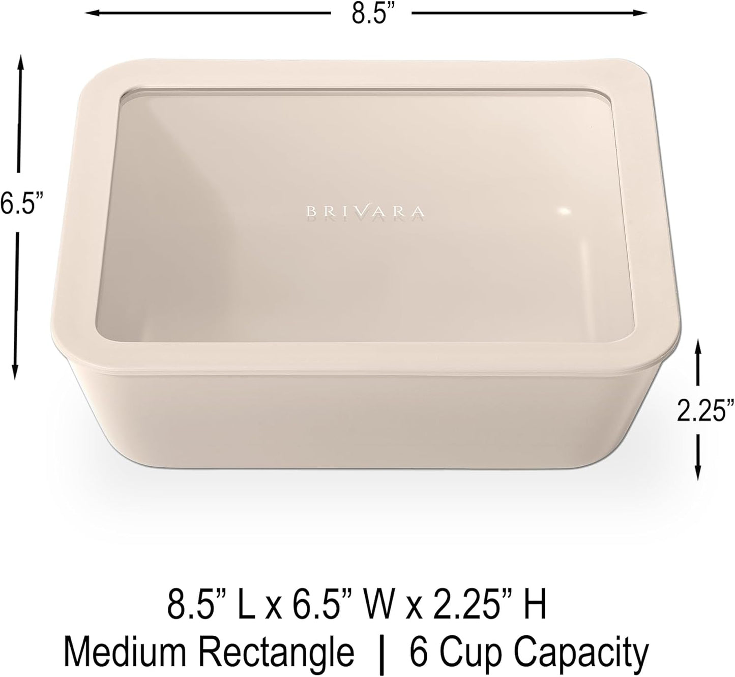 Ceramic Coated Glass Food Storage Container | No PTFE, PFOA, PFAS, and BPA | Reusable Non Toxic Meal Prep Container with Glass Lid | Easy To Store | 6 Cup Rectangle [Crema]