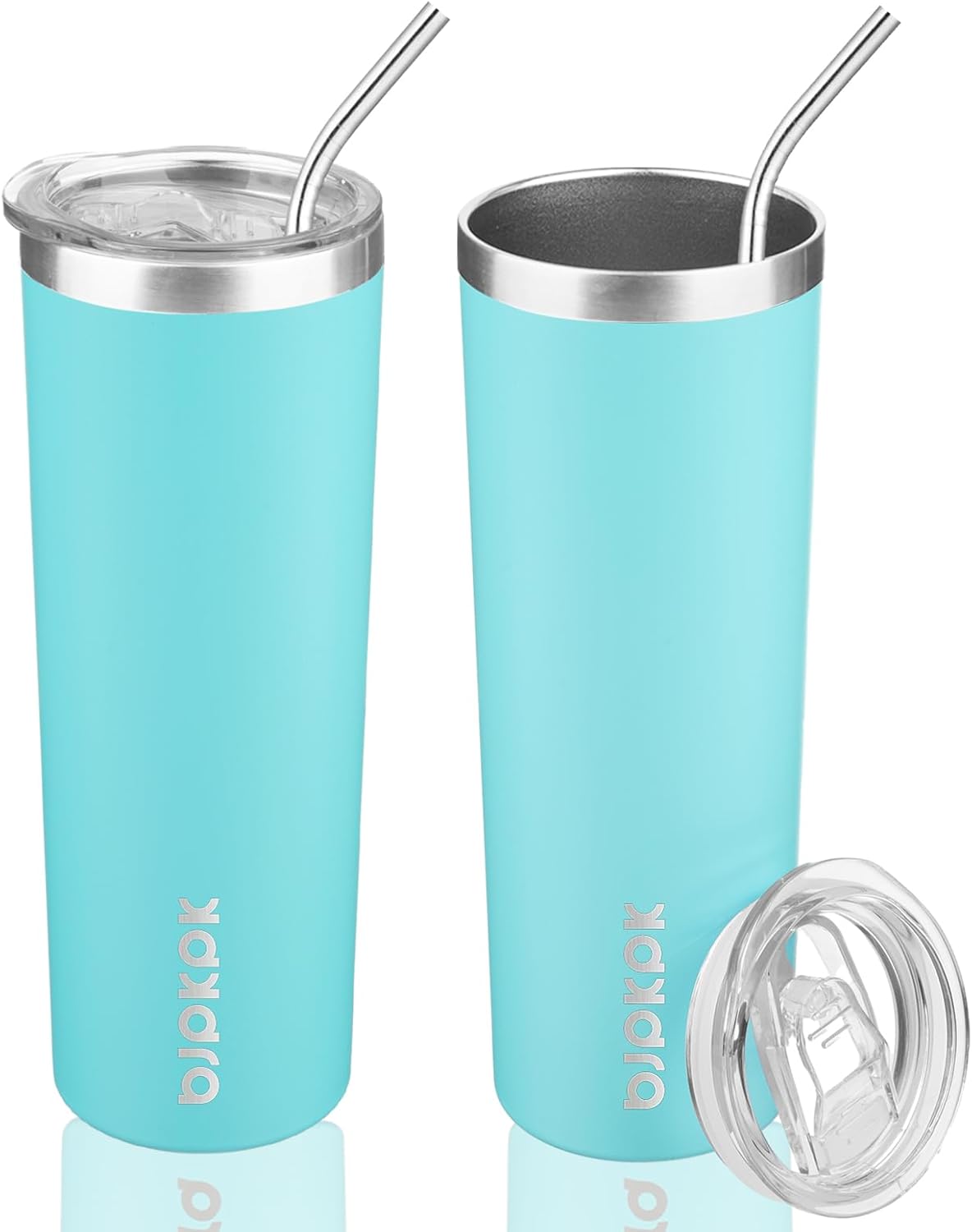 BJPKPK 2 Pack 20oz Skinny Tumblers with Lid Insulated Travel Coffee Cup Stainless Steel Thermal Mug,Turquoise,Turquoise