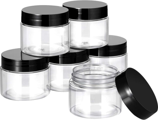 SATINIOR 6 Pack 2 oz Plastic Jars Containers with Lids Wide-mouth Refillable Leakproof Reusable Round Empty Jars for Travel Cosmetic Dry Food Spice Candy Cookie Home Kitchen Organizing(Black)