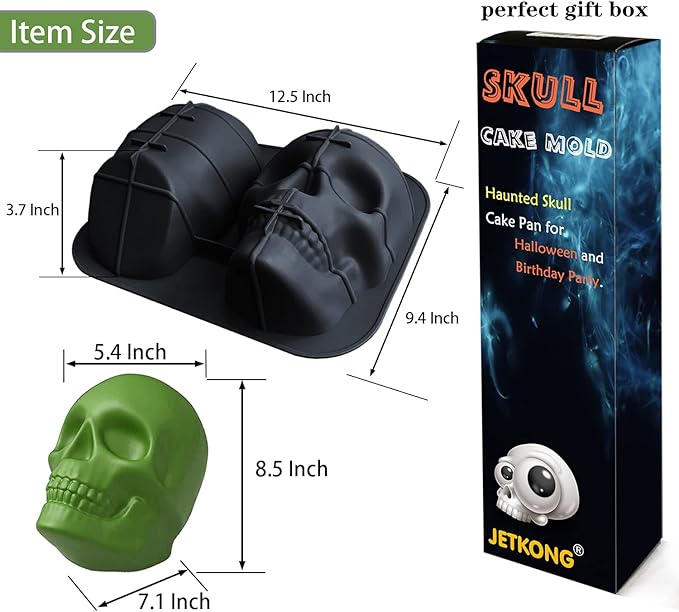 JETKONG Extra Large Silicone Skull Cake Mold Haunted Skull Baking Cake Pan for Halloween and Birthday Party