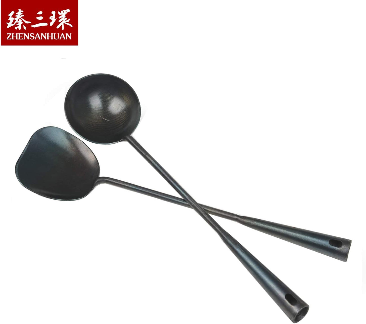 ZhenSanHuan Chinese Traditional HandMade Iron Ladle Wok Tool Set,Long wok utensils (Ladle)
