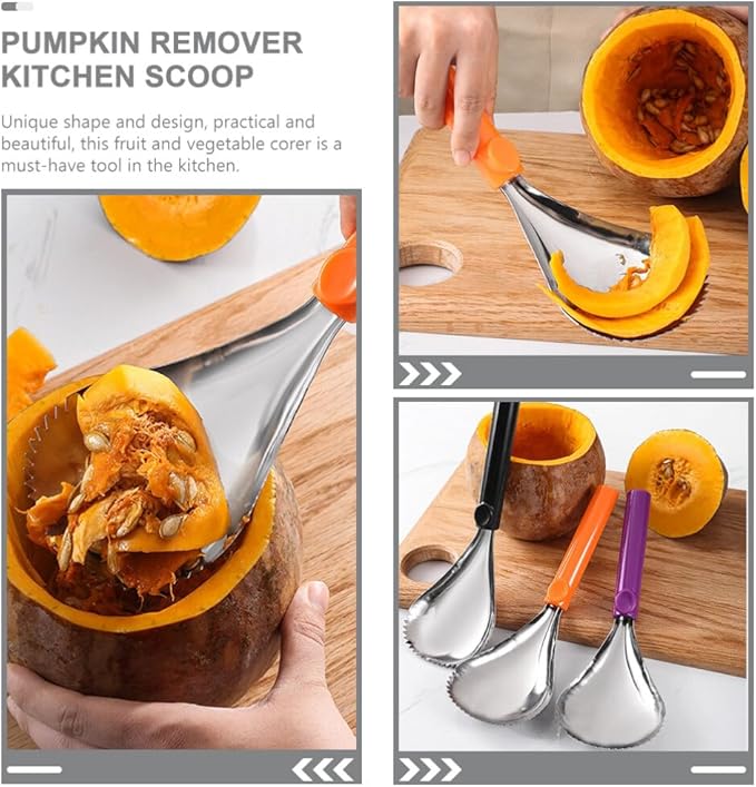 Serrated Spoon Fruit Corer Serrated Edge Fruit Scraper Pumpkin Core Remover Scoop Pumpkin Pulp Separator Pear Pitter Fruit Vegetable Corer for Home Kitchen Pumpkin Corer Scooper