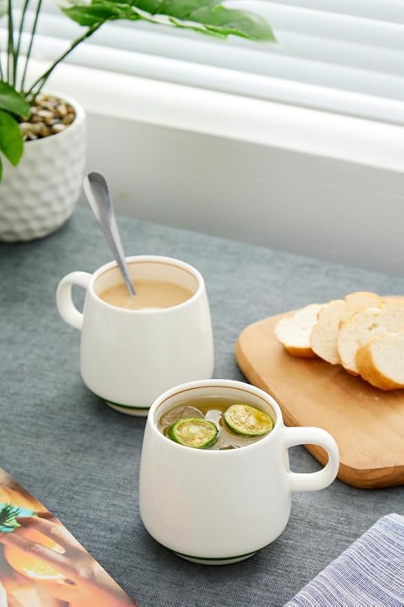 11 Ounce Porcelain Coffee Mugs Set of 6 with Handle Perfect for Coffee, Tea, Milk, Chocolate and Latte, Ceramic Coffee Cups Set for Man and Woman (Cozy Green)