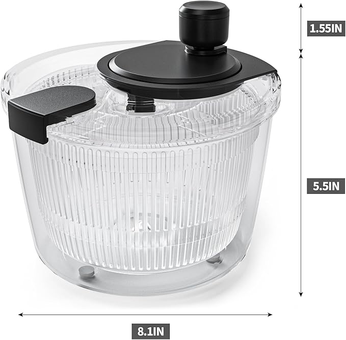 Cambom Salad Spinner Lettuce Spinner, Wash, Spin & Dry Salad Greens, Vegetable Washer Salad Dryer With Rotary Handle for Fruits & Vegetables, High Efficiency Vegetable Spinner Kitchen Gadget 3Qt Black