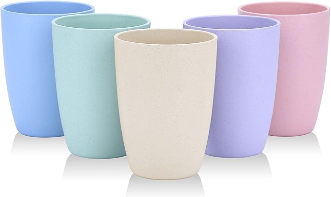 LuckyZone Wheat Straw Unbreakable Cup (12 oz) - Reusable Drinking Glasses Set of 5 - Dishwasher Safe Tumbler - BPA Free & Eco-Friendly (5Pcs)