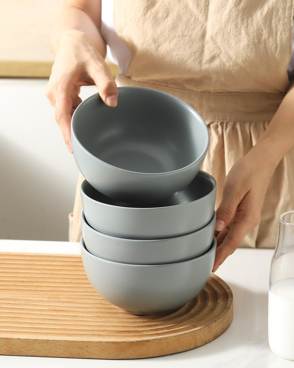 Cereal Bowls Set of 4, 24 oz Bowls for Kitchen, Ceramic Bowls for Salad, Fruit, Breakfast, Dessert, Stoneware Soup Bowls, Dishwasher & Microwave Safe, Pebble Gray