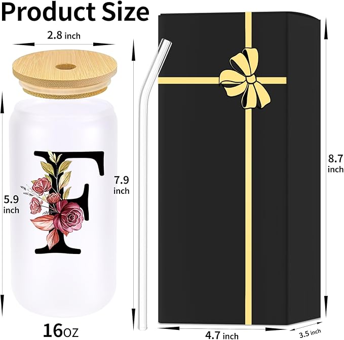 Monogrammed Glass Drinking Cup With Lid Straw Women Gift Flight Attendant Pet Sitter Secretary Hairdress Caregiver Musicians Dancer Cheerleaders Hairstylist Nanny Hair Stylist Nail Technician,F