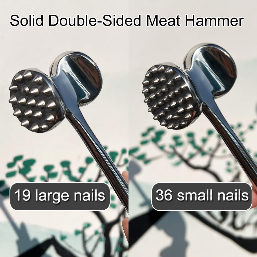 304 stainless steel meat tenderizer, meat tenderizing hammer, double-sided meat hammer chicken meat grinder, heavy-duty meat pounder for steaks and beef, kitchen cooking mallet