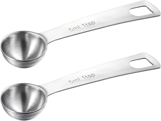 Lusofie 2 Pcs 1 Teaspoon Measuring Spoons 5ml Mini Spoons Stainless Steel Measuring Spoons For Kitchen Cooking Spoon Coffee Spoon (Silver)