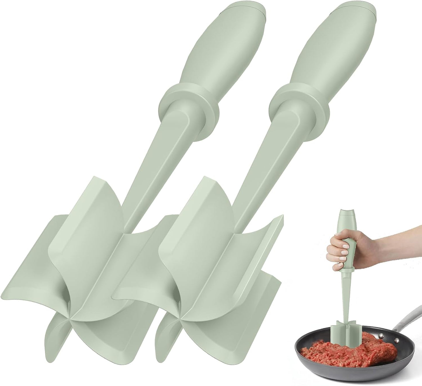 2Pcs Meat Chopper, Hamburger Grinder, Premium Heat Resistant Smasher for Ground Beef, Burger Grinder Nylon Potato Mix Tool-Green