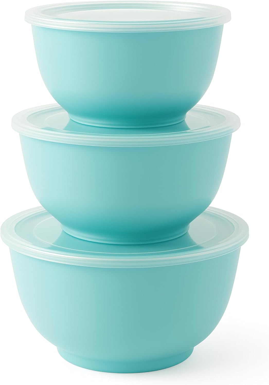 TP Large Mixing Bowl Set with Lids, Melamine Nesting Bowls Set for Pasta Baking Salad Mixing, Set of 3, Glossy Turquoise