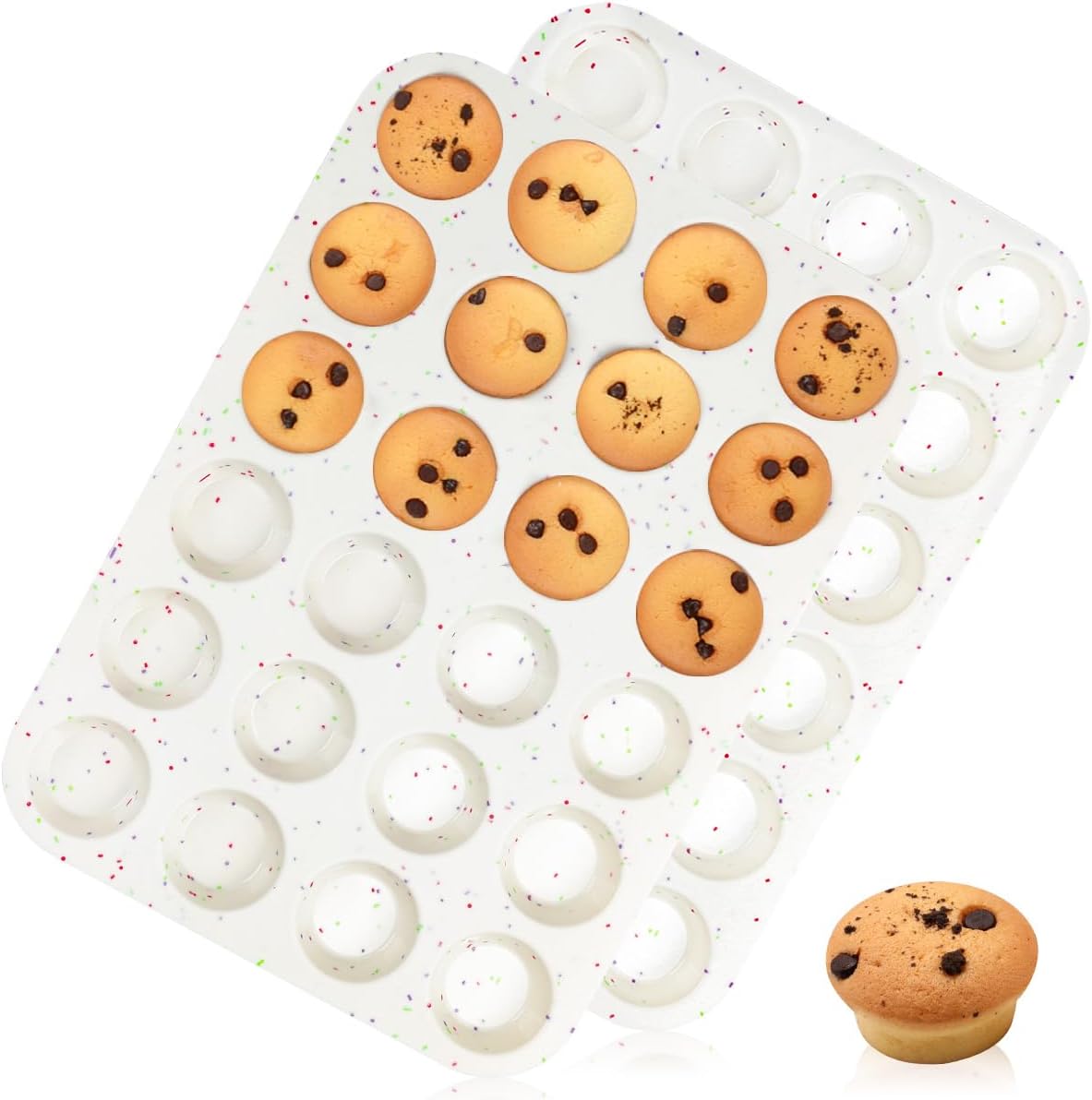 CAKETIME Silicone Mini Muffin Pan, 24 Cups Nonstick Mini Cupcake Pan for Baking Muffin, Cupcake, Egg Bites, Fat Bomb, 2 Pack Confetti