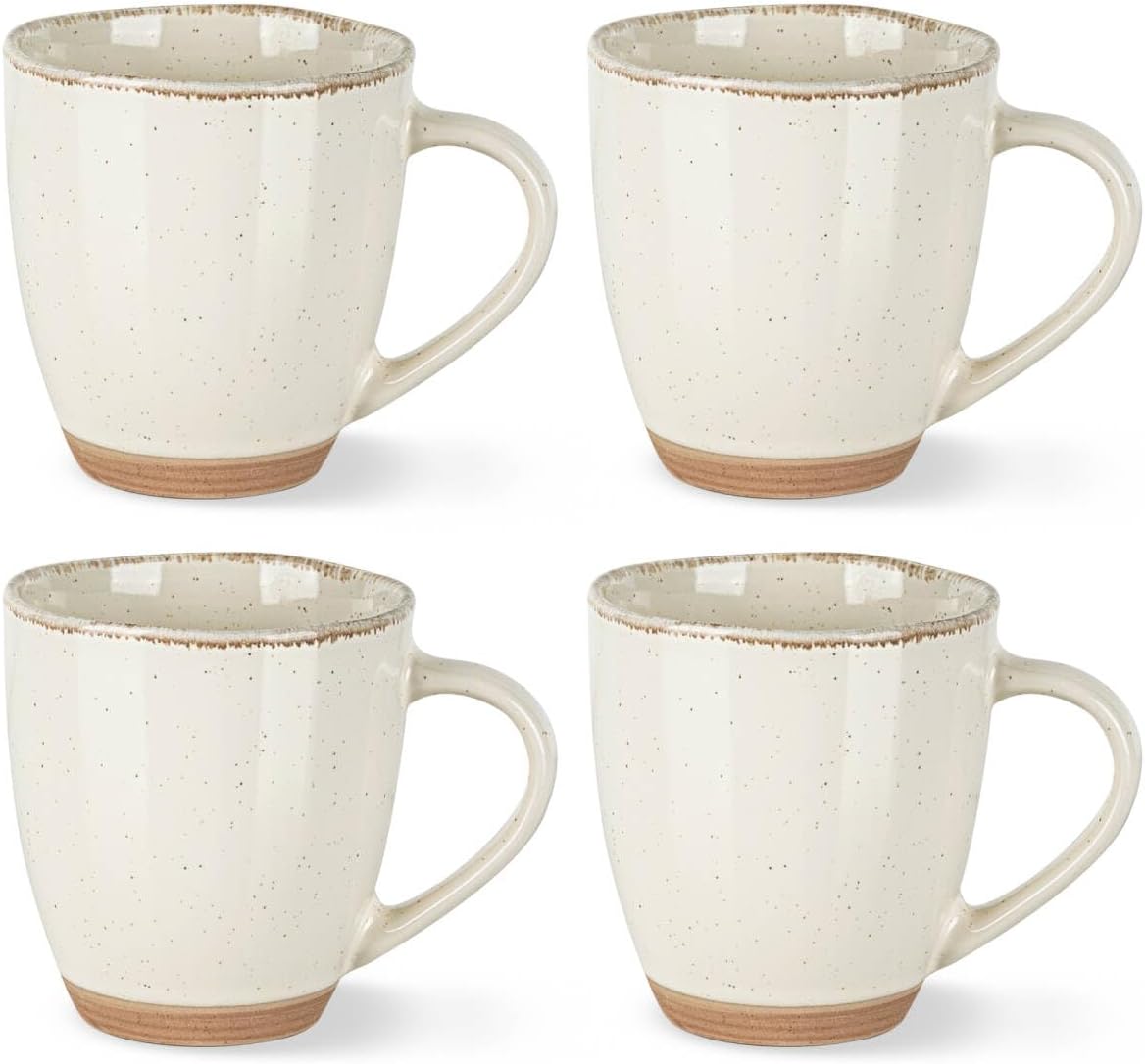 AmorArc 12oz Ceramic Coffee Mugs set of 4, Stylish Coffee Mugs with Rustic Terracotta Underside for Latte/Cappuccino/Milk/Cocoa, Dishwasher&Microwave Safe, Light Beige