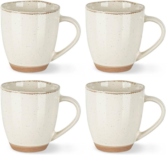 AmorArc 12oz Ceramic Coffee Mugs set of 4, Stylish Coffee Mugs with Rustic Terracotta Underside for Latte/Cappuccino/Milk/Cocoa, Dishwasher&Microwave Safe, Light Beige