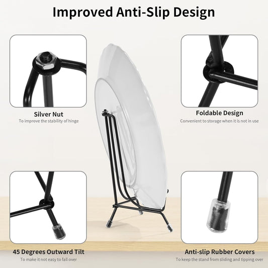 2 Pack Improved Anti-Slip Plate Stands, 6 Inch Black Iron Display Stands for Frames, Pictures, Photos, Books, Decorative Plates and Artworks