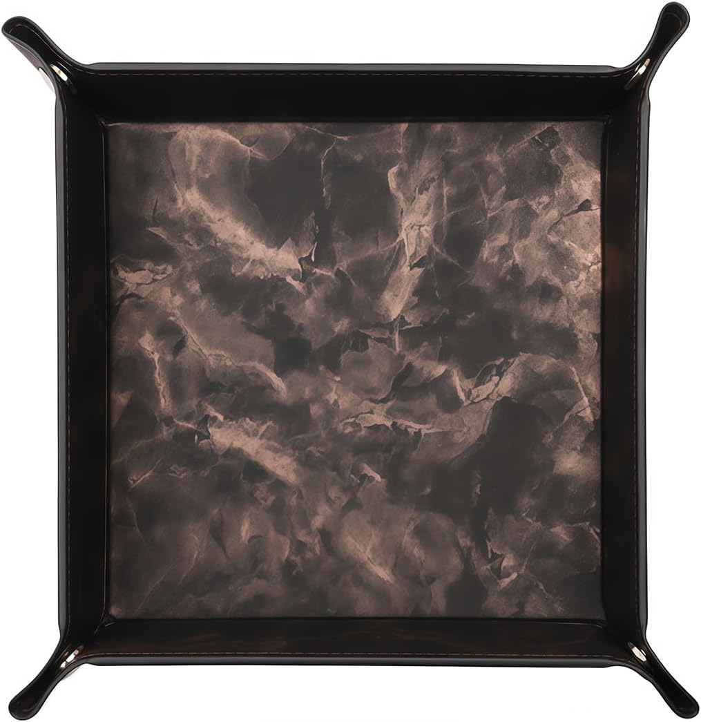 siduater Valet Tray Desktop Storage Organizer – Vegan Leather Catchall Bedside Vanity Tray Nightstand Caddy Holder for Remote Controller, Watch, Keys, Phone, Wallet, Coin, Jewelry, Marble Brown