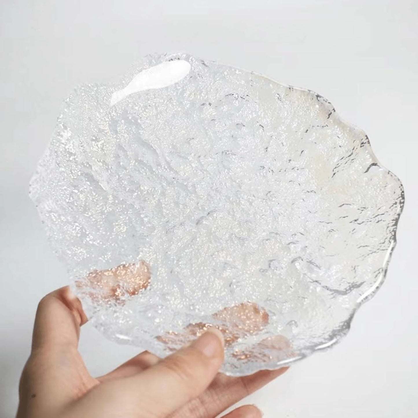 Colorful Glass Dessert Plates, Crystal Clear Snack Fruit Candy Cake Plate, Irregularity Shape Plates for Appetizer, Ice Cream, Salad, Small Serving Dishes (clear, 5.7inch 2pcs)