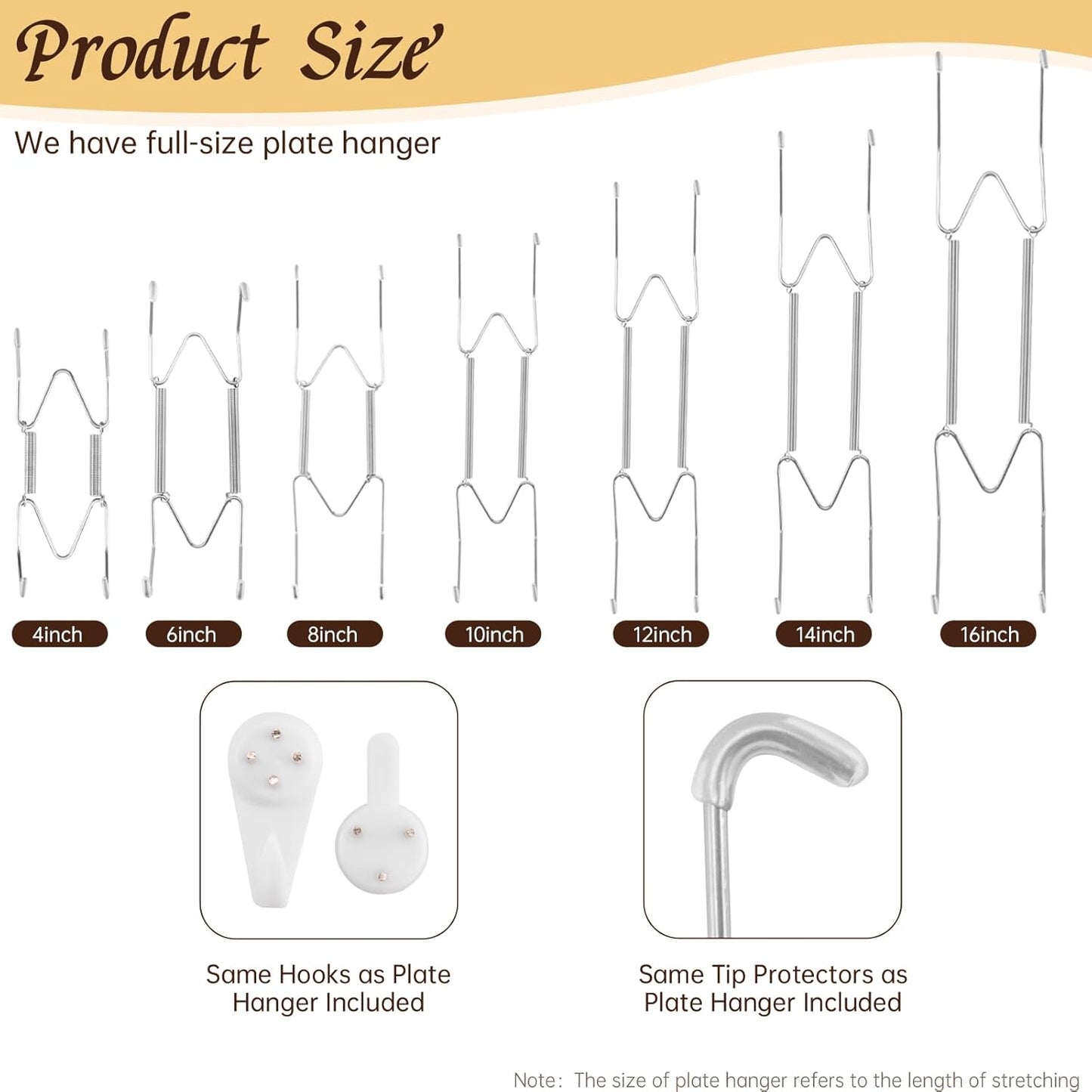 3 Pack 4/6/8 Inch Decorative Plate Medium Plate Hangers for The Wall, Invisible Stainless Steel Plate Wall Hangers for Display with Wall Hooks, for Plates/ Platter/Dish/Picture （Silver）