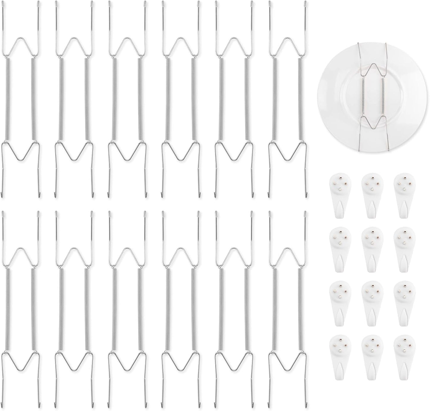 Bilillo 12 Pack Plate Hangers for The Wall, Suitable for 10-14 inch Art Plate, Stainless Steel Invisible Heavy Duty Wire Plate Holder with Wall Hooks, Plate Hangers for Display Plates, Platter, Dish