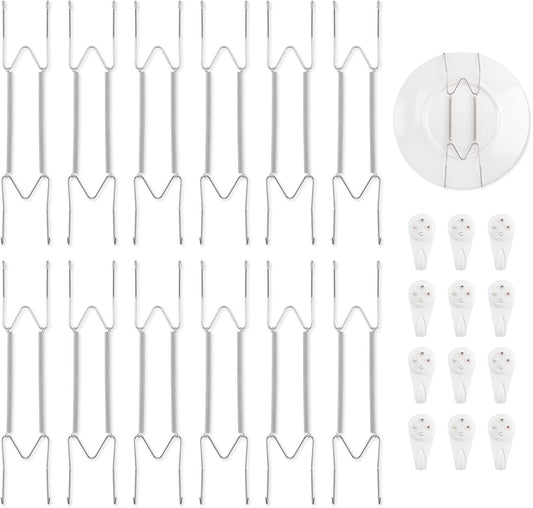 Bilillo 12 Pack Plate Hangers for The Wall, Suitable for 10-14 inch Art Plate, Stainless Steel Invisible Heavy Duty Wire Plate Holder with Wall Hooks, Plate Hangers for Display Plates, Platter, Dish