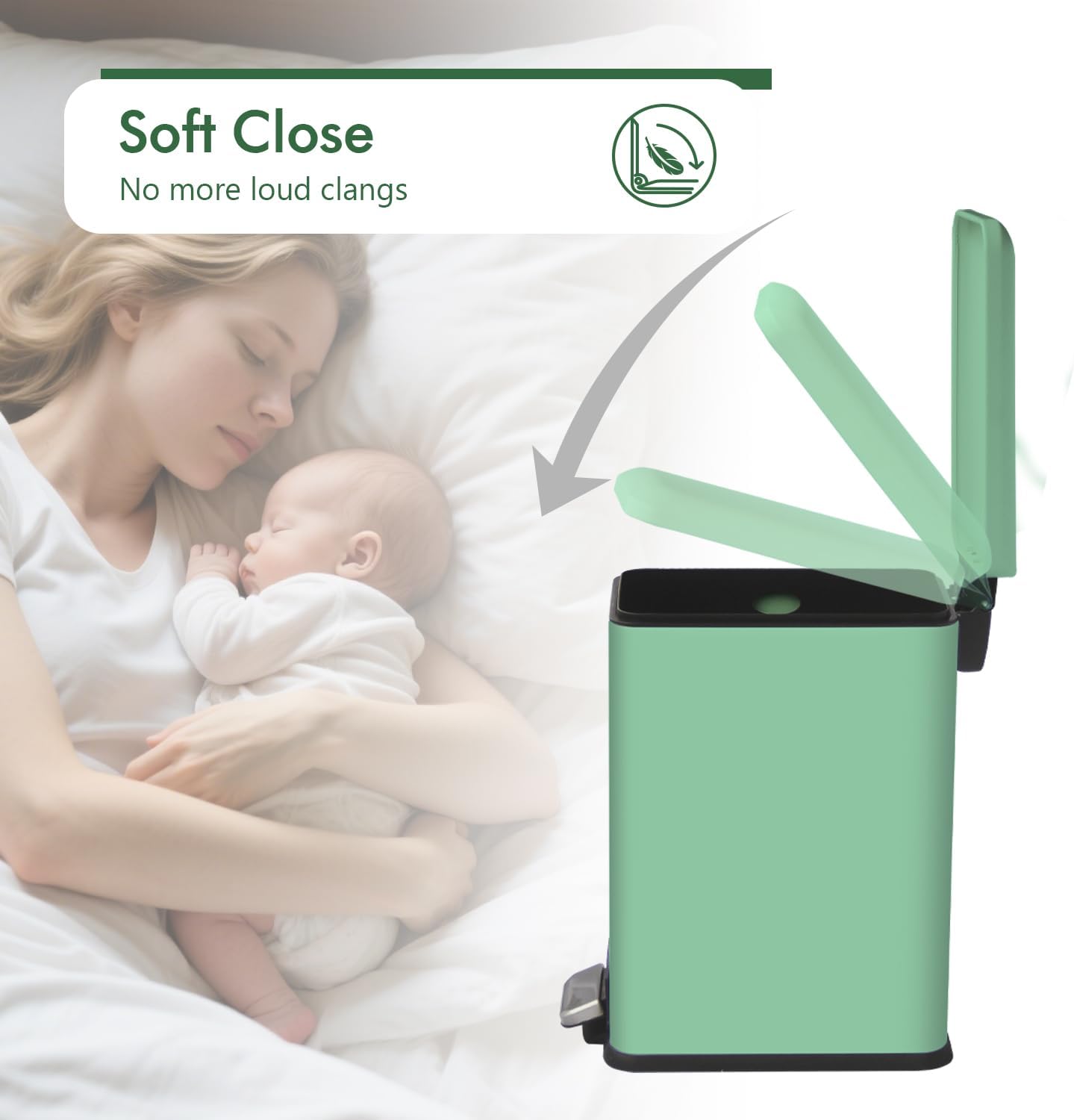 12 Gallon Trash Can with Lid，45L Kitchen Garbage Can,Stainless Steel Trash Can for Narrow Spaces with Soft-Close Lid, Inner Bucket, and Step-on Pedal