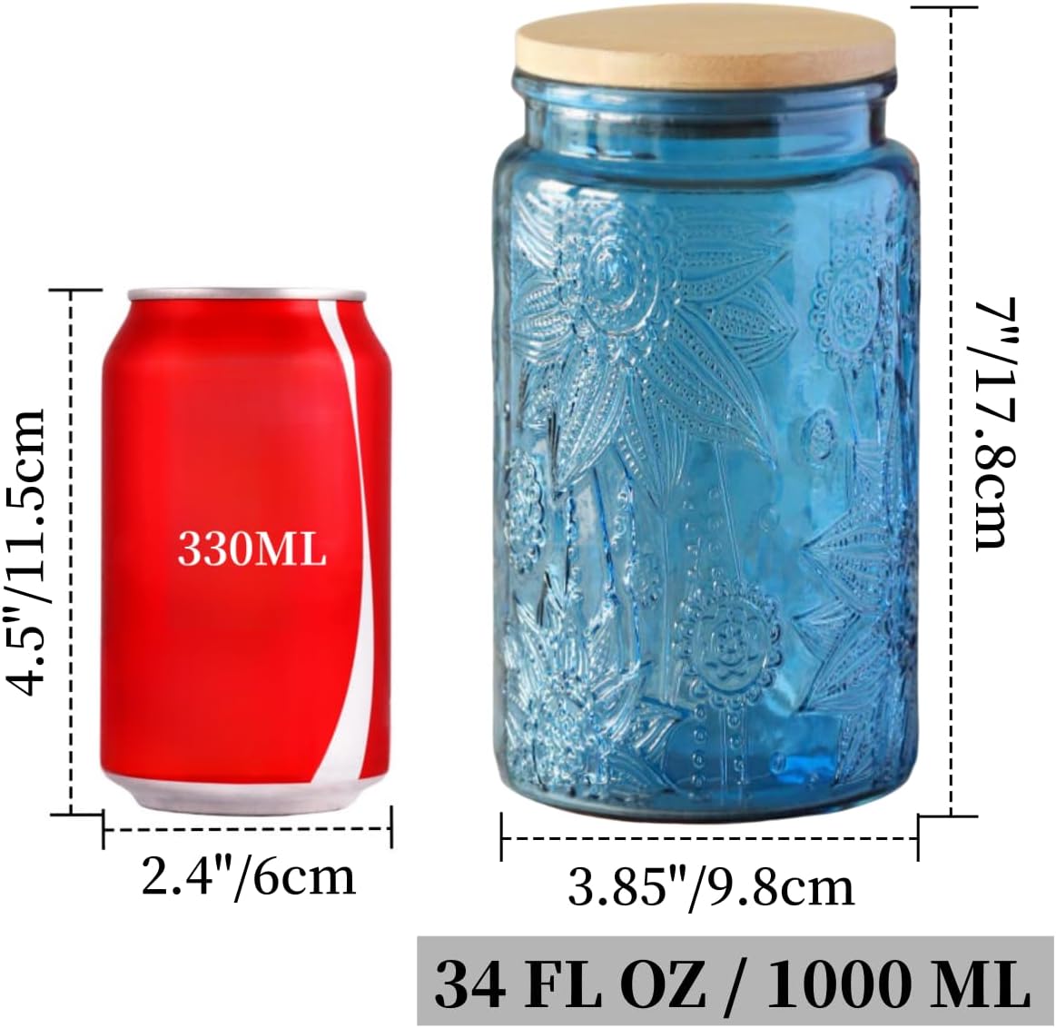 ANSQU 34oz Blue Glass Container, Candy Jar with Lid, Vintage Colored Mason Jars for Kitchen Decorative Jar for Coffee Tea Candy Cookies, Cute Jar (Blue, 1 Pack)