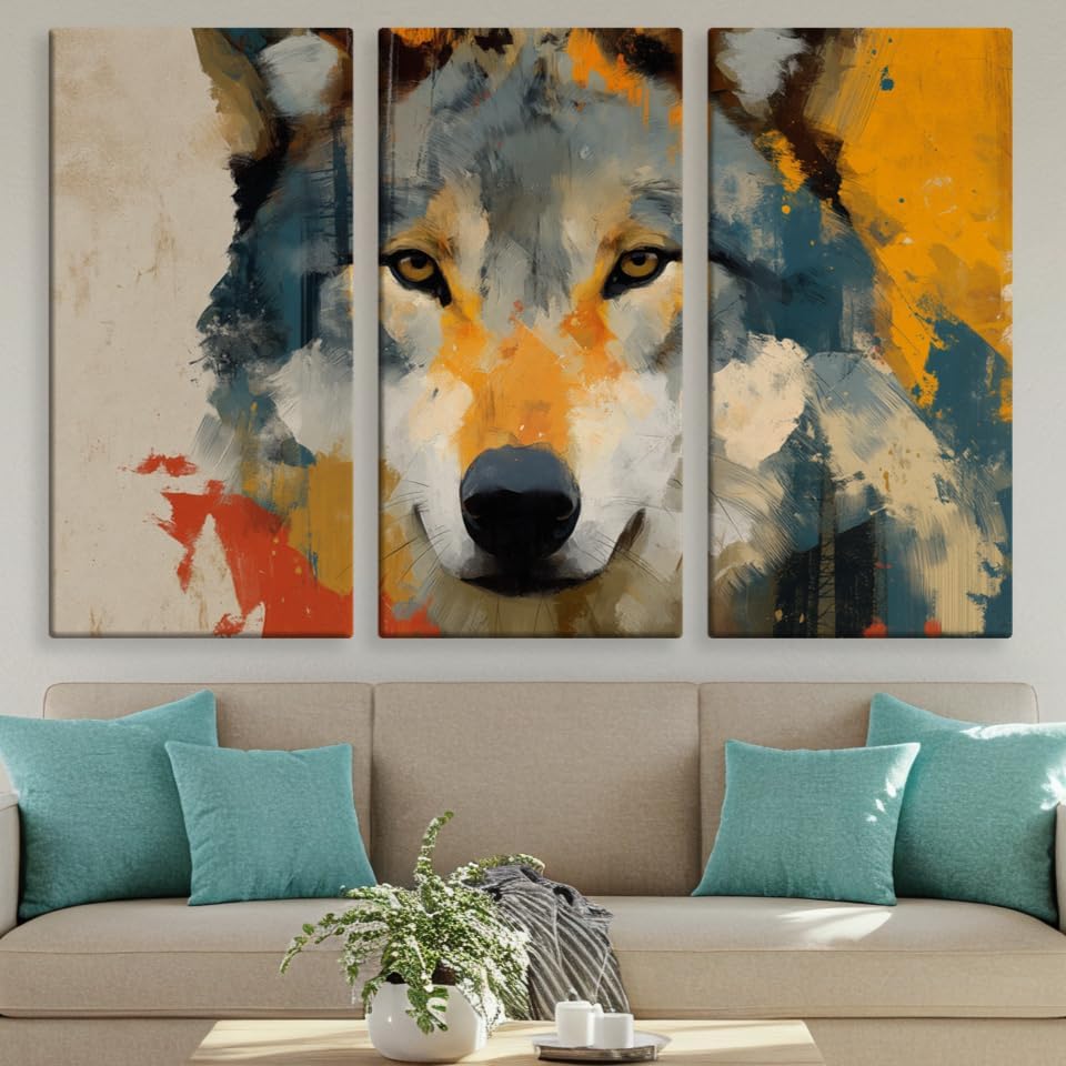 Wildlife Canvas Prints - Wild Animals Home Decor - Medium, Large, and Extra Large Wall Art for Living Room, Bathroom, Kitchen (Primal Palette, 47L" x 71W" - 3 panels)