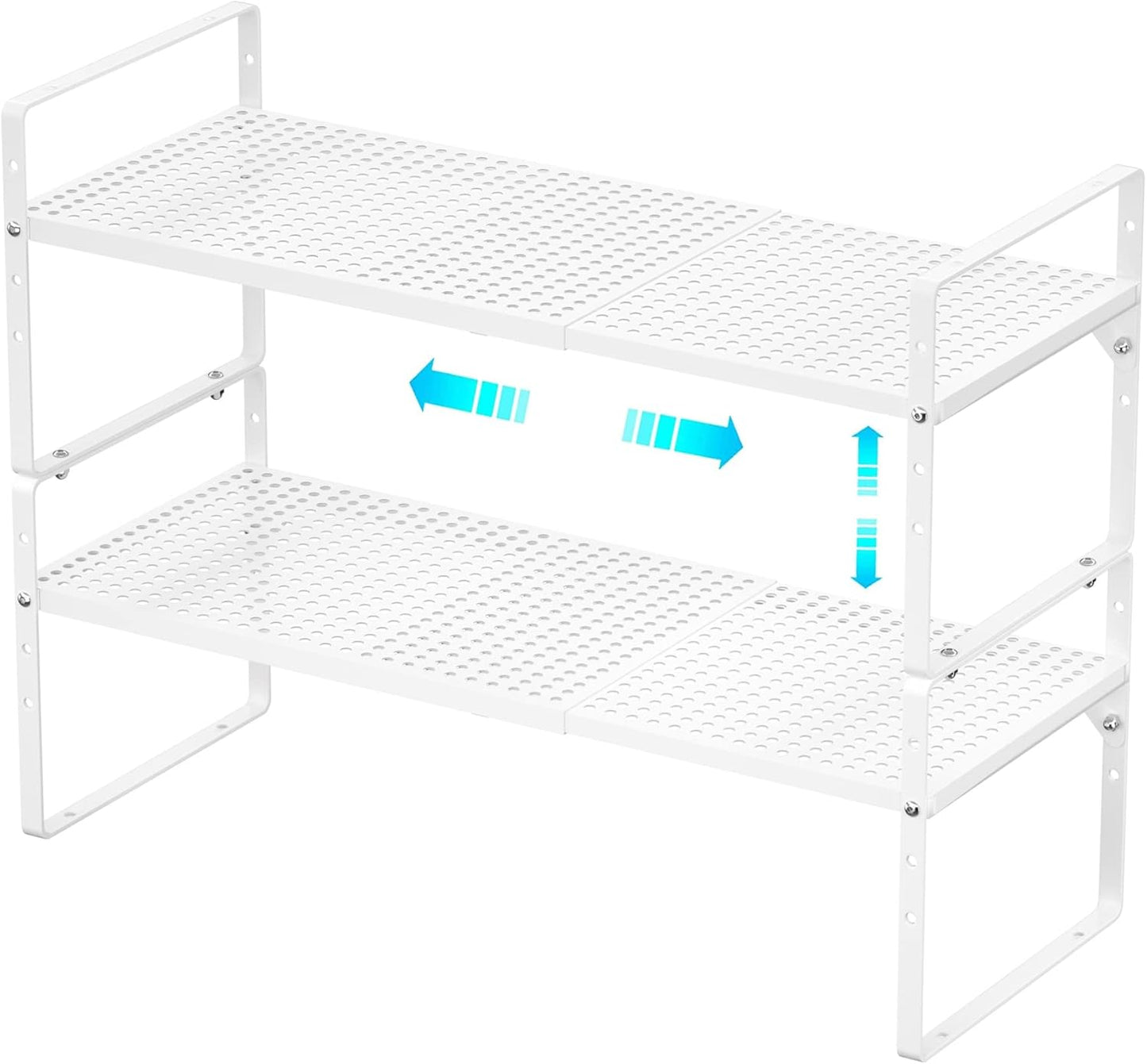 Redrubbit Expandable Cabinet Storage Shelf, Adjustable Height Steel Metal Kitchen Counter Organizers Shelves Spice Rack for Kitchen Pantry Bathroom Cupboard Desk Home Office, White-2 Pack