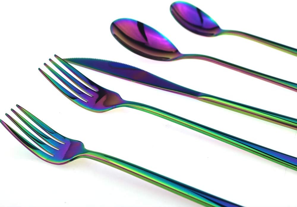 JASHII Mirror Polished Rainbow 20-Piece SUS304 Stainless Steel Flatware Set,Colorful Silverware Set Dinner Knife Fork Spoon Dessert Fork Salad Spoon Service for 4