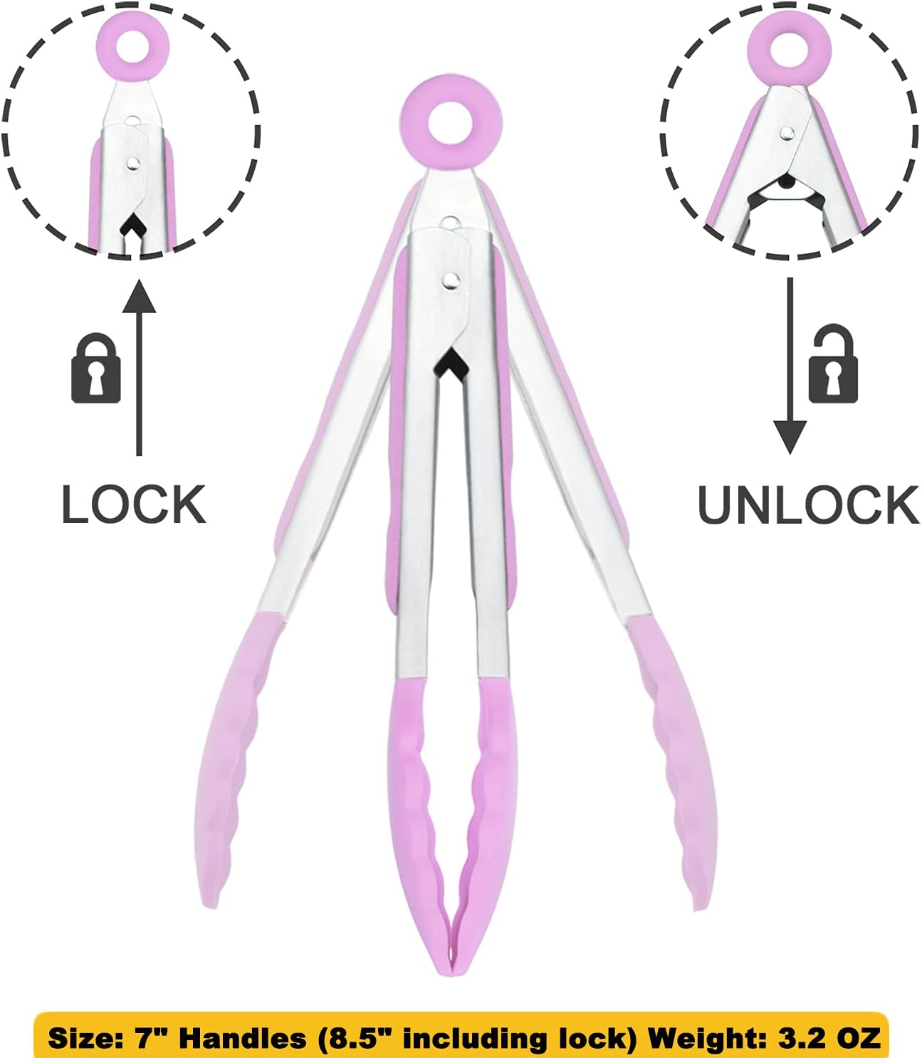 Small Serving Tongs with Silicone Tips 7-Inch Mini Tongs, Set of 3 (Pink)