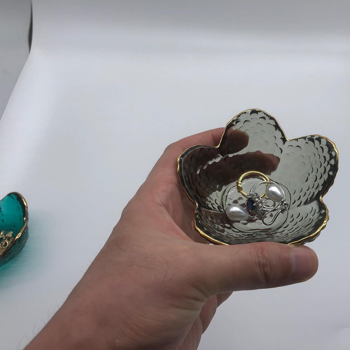 Flower Ring Dish Jewelry Tray, Glass Jewelry Dish Tray, Aesthetic Room Decor Small Trinket Dish, Nightstand Jewlery Ring Holder Dish, Bathroom Jewelry Plate Bowl for Rings Earrings Wife Gift