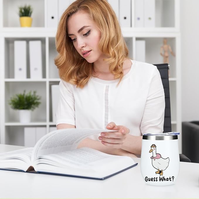 VICBOU Cute Funny 12 oz Tumbler, Wine Tumbler Insulated Wine Glass with Lid, Duck Gifts for Girls Boys Women Men Mom Animal Lovers Duck Supplies Accessories Friendship Appreciation Christmas Birthday