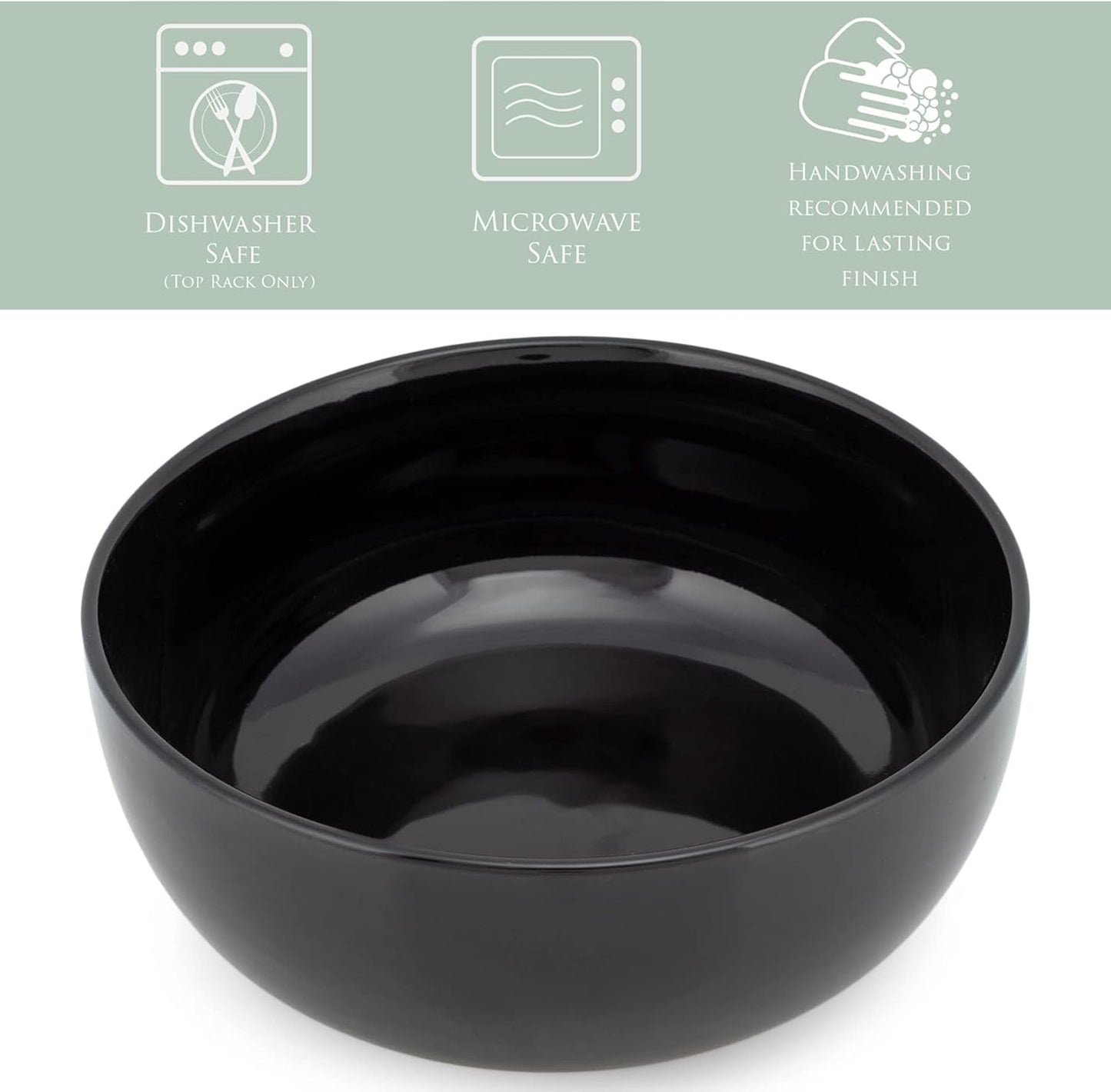 Elanze Designs Bistro Glossy Ceramic 8.5 inch Large Serving Bowls Set of 2 - Perfect for Multiple Everyday Uses: Pasta, Salad, Ramen, Soup, Popcorn, Noodles, Cereal and Mixing Bowls, Black