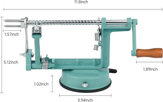 Apple Peeler Corer, Long lasting Chrome Cast Magnesium Alloy Apple Peeler Slicer Corer with Stainless Steel Blades and Powerful Suction Base for Apples and Potato(DeepGreen)