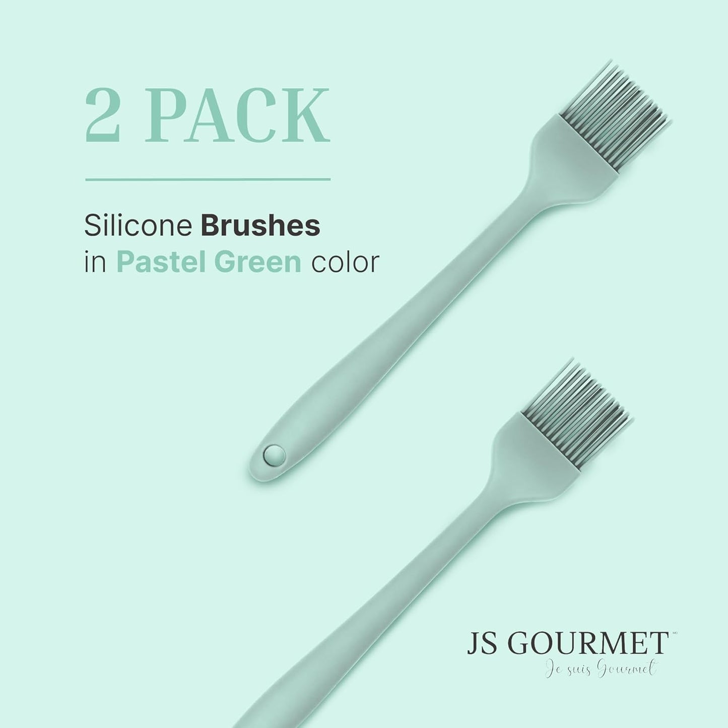 Silicone Pastry Brush Set – 2-Piece Set of Basting Brushes for Cuisine and BBQ – Kitchen Tools and Accessories with Comfortable Handles, Heat-Resistant Utensils for Cooking & Baking – Pastel Green