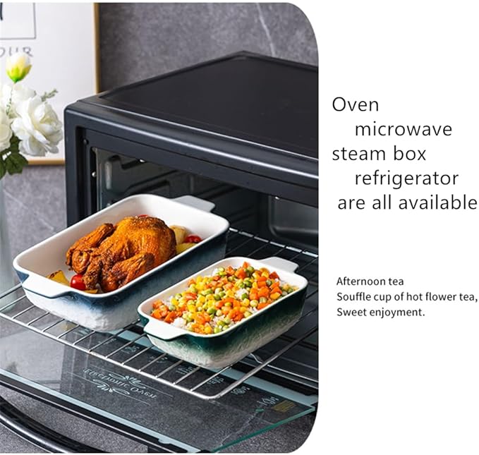 Lavandi Ceramic Bakeware Set, Rectangular and Wide Baking Pans, Oven/Microwave/Dishwasher Safe (Grayish blue, 8 inches)