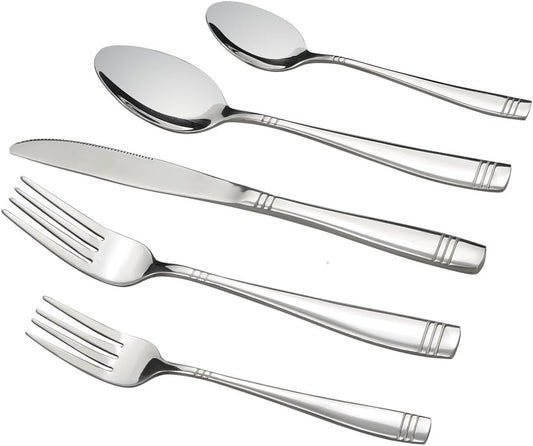 Obstnny 60-Piece Stainless Steel Flatware Sets, Table Dinner Silverware Set Service for 12