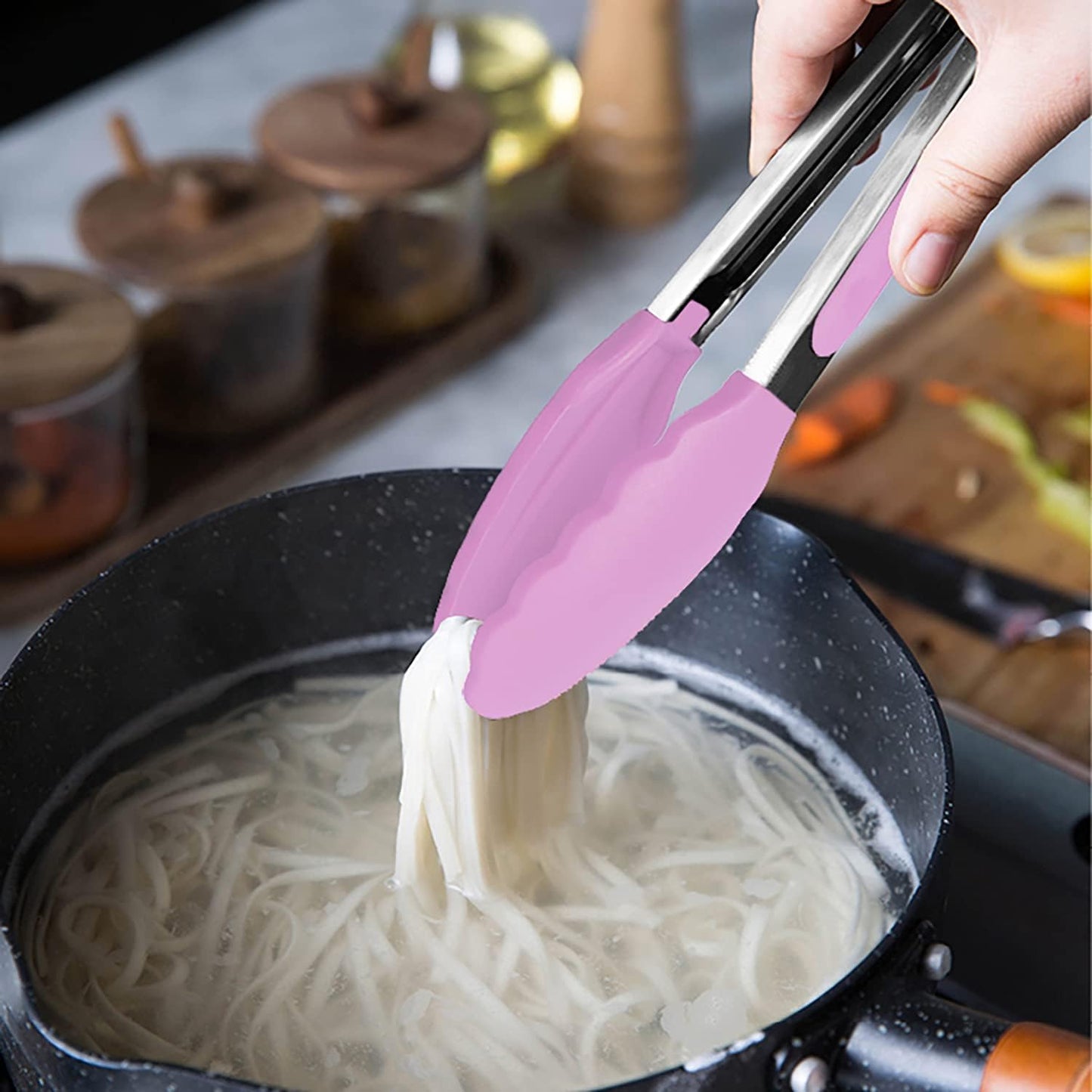 Small Serving Tongs with Silicone Tips 7-Inch Mini Tongs, Set of 3 (Pink)