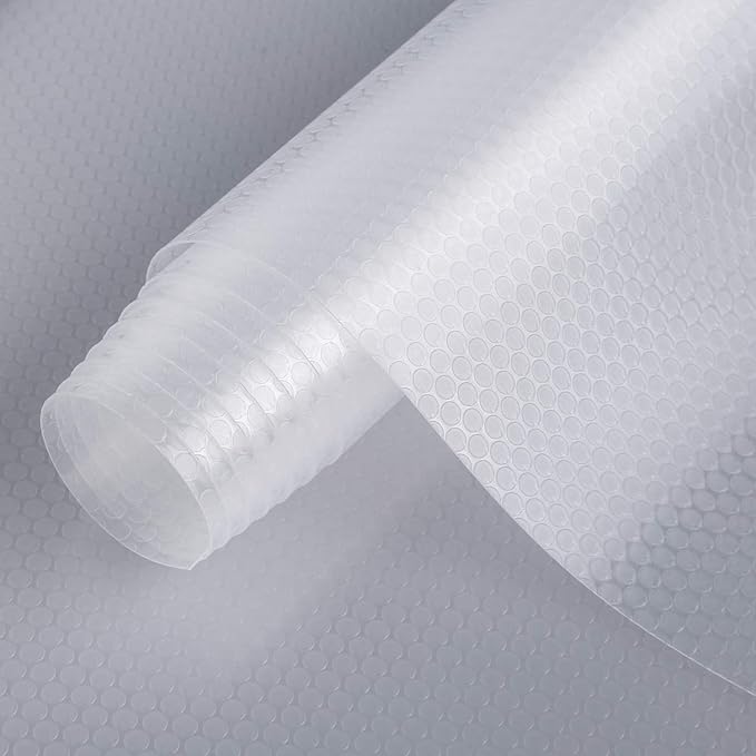 HooTown Refrigerator, Fridge, Shelf Liner and Drawer Mats 17.5 Inch Wide x 16.4 Feet Long, Non Slip EVA Plastic Washable Waterproof Pads for Kitchen Cabinet, Pantry Closet, Cupboard, Transparent