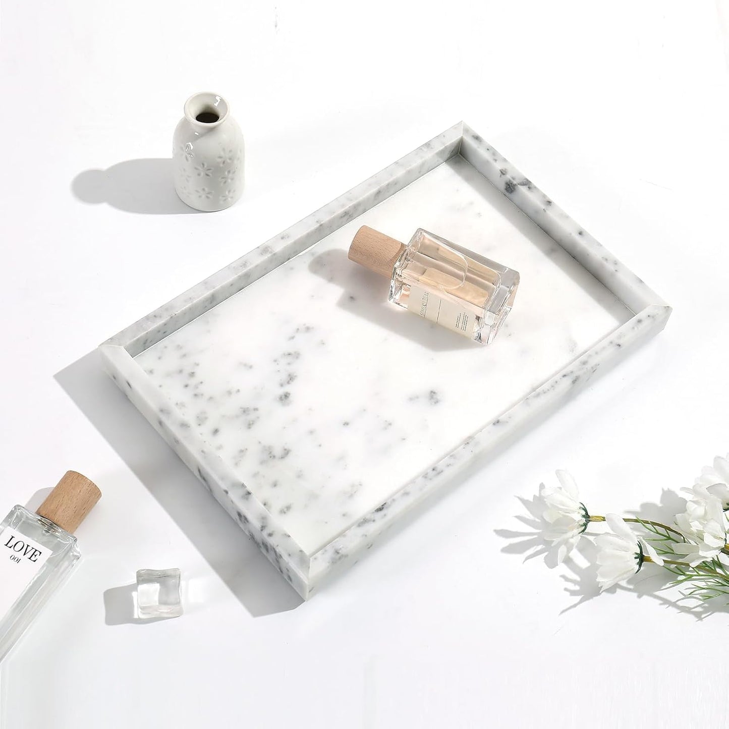 Yew & Tulip Natural Marble Vanity Tray, Nature White Marble with Spots Serving Tray for Bathroom, Kitchen, Vanity, Home Decor, Wedding etc. (12" x 8" x 1.2")