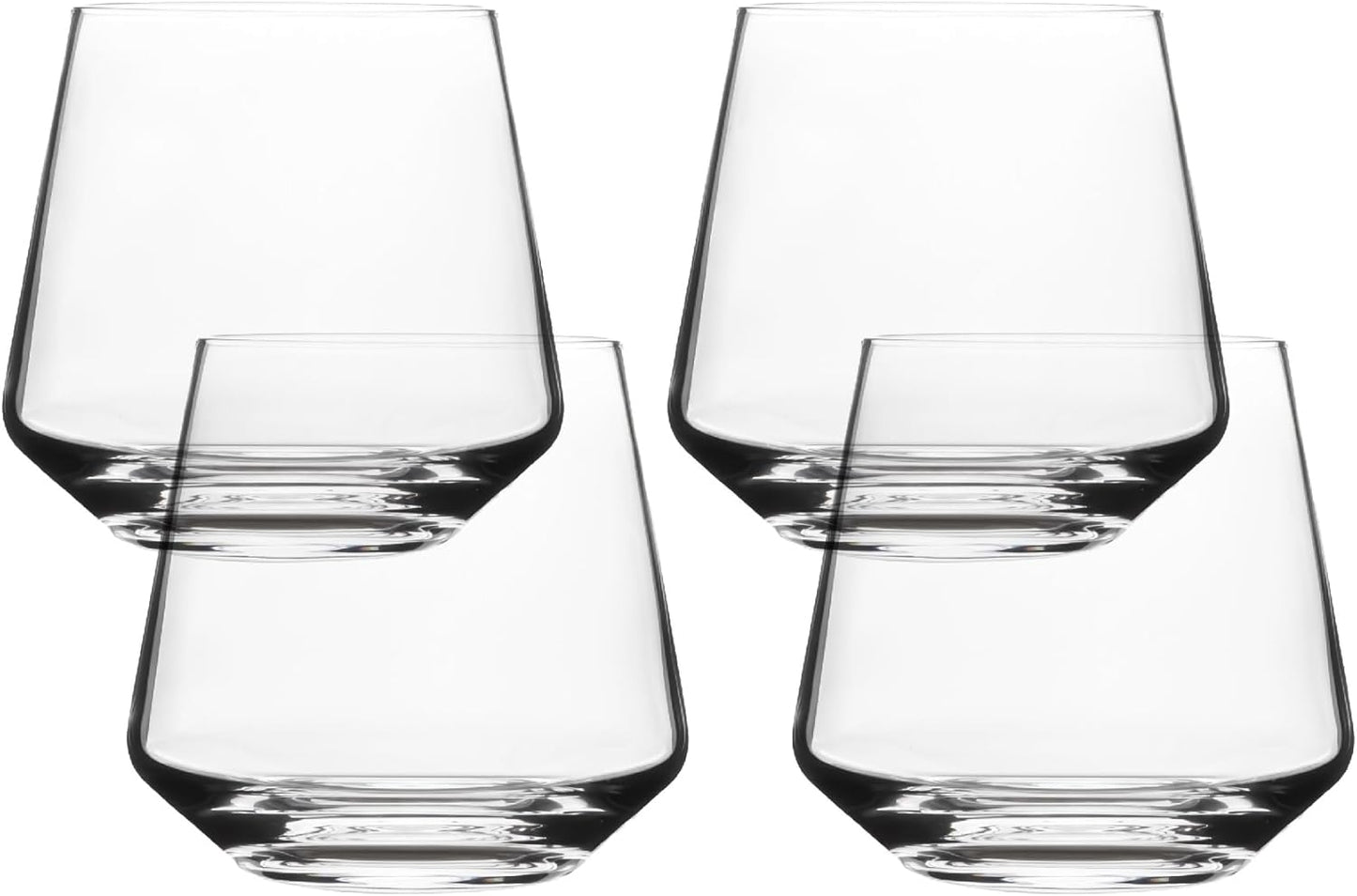 over&back 13oz Modern Glassware - Set of 4 Contemporary Stemless Drinking Glasses for Parties, Get-togethers, and More - Mouth-Blown - Wine Cups for Kitchen and Dining Room - Clear